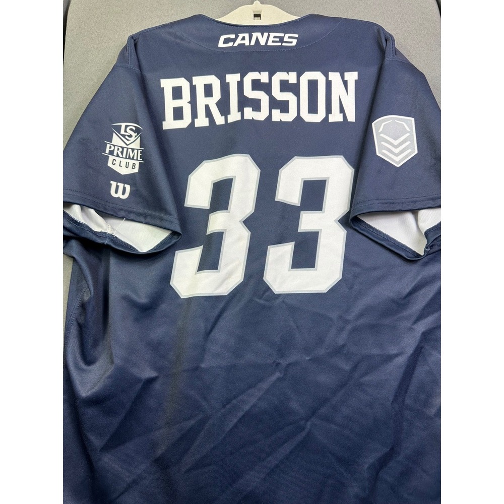 Wilson EvoShield Canes Baseball Jersey‎ Navy Blue Brisson 33 Men's XL Pro Fusion